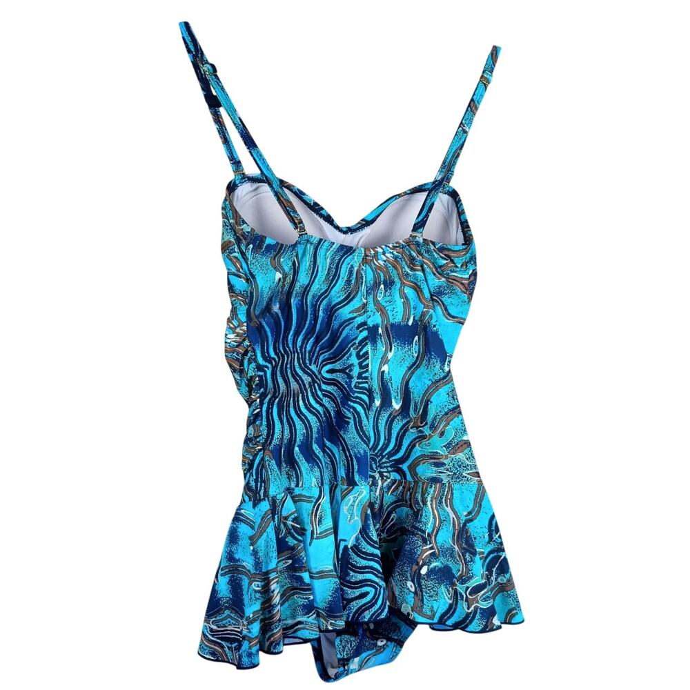 Ceeb of Miami Vintage Swimsuit Size 8 Green Abstract Print Skirted One Piece - Picture 3 of 9